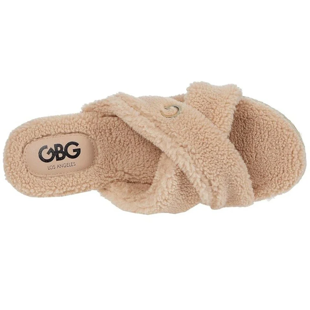 GBG Los Angeles Daphne Sandal Women's US 6 Beige Faux Fur Espadrile JOBB1343
